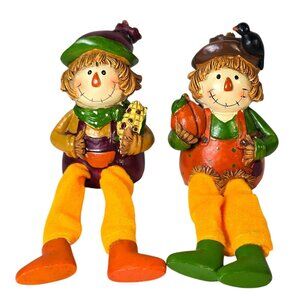 Fall Scarecrow Shelf Sitters Resin Figurines Autumn Harvest Thanksgiving Country
